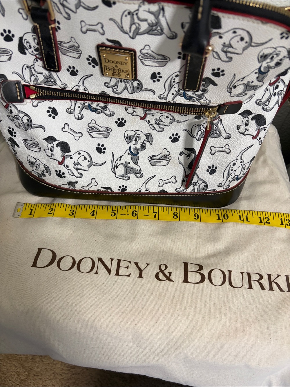 Dooney & Bourke Disney 101 Dalmatian Print Satchel with Red Trim - Picture 13 of 14